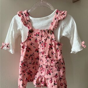 Floral Pink Overalls with White Top